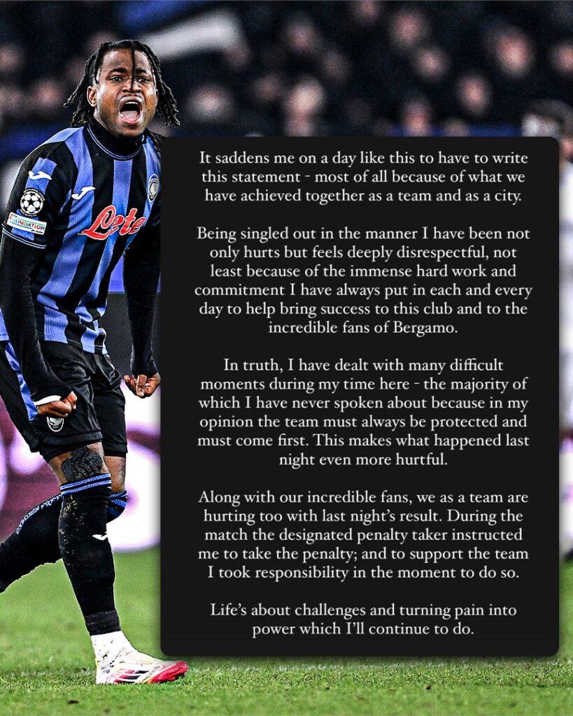 Ademola Lookman respond to Gasperini’s penalty backlash